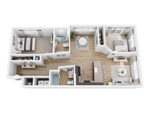 Floor plan for 2 beds, 2 baths, 1105 sqft